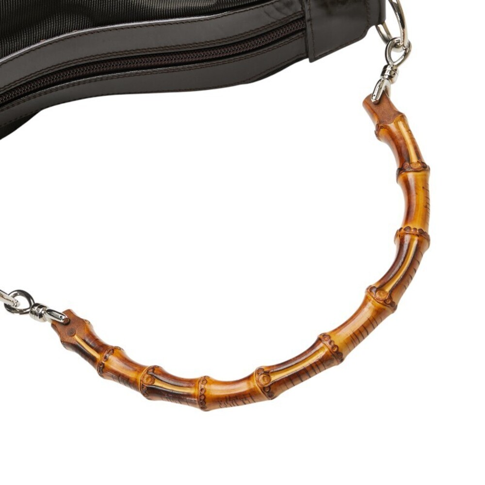 Gucci Top Handle Brown 2way Nylon Leather Bamboo Handbag - Picture 4 of 9